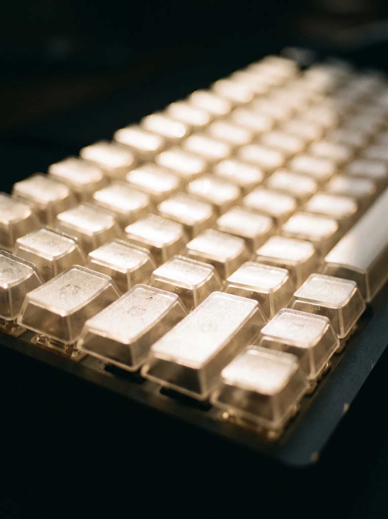 Nahaufnahme einer Tastatur, über die ein warmer Lichtstreifen läuft